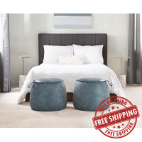 Lumisource OT-ROUND BU Round Contemporary Ottoman in Blue Faux Leather